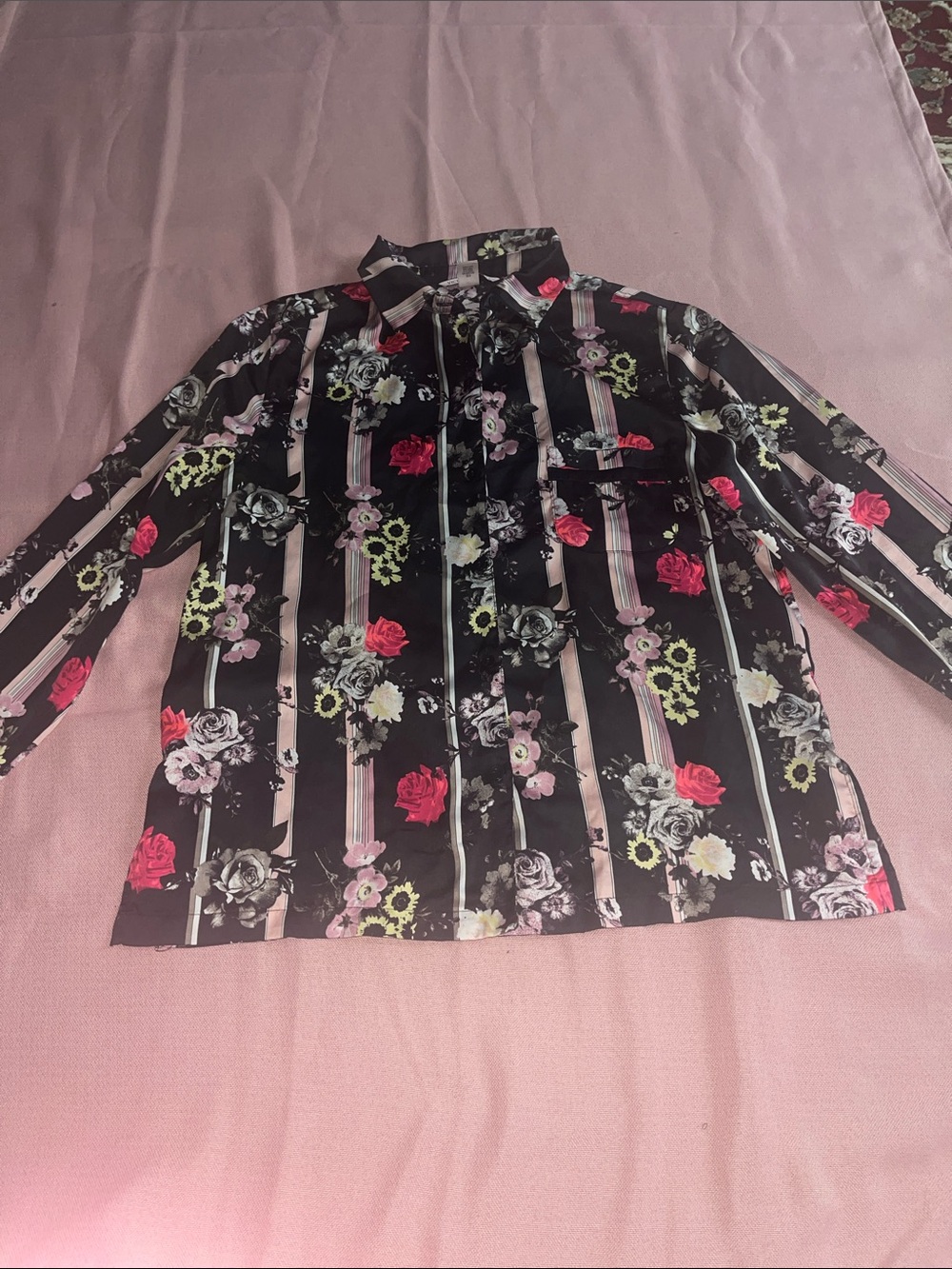Victoria's Secret Black Floral Stripe Button-Up Pajama Top